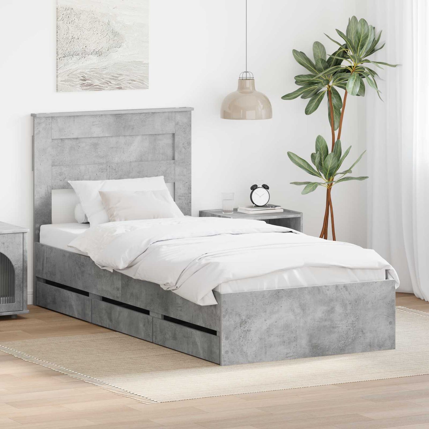 Bed Frame with Drawer Concrete Grey 90 x 200 cm Engineer Wood