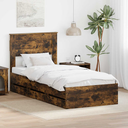 Bed Frame with Drawer Smoked Oak 90 x 200 cm Engineer Wood