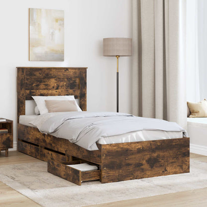 Bed Frame with Drawer Smoked Oak 90 x 200 cm Engineer Wood