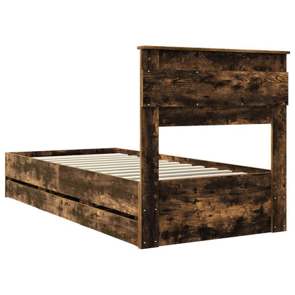 Bed Frame with Drawer Smoked Oak 90 x 200 cm Engineer Wood