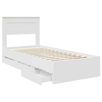 Bed Frame with Drawer White 75 x 190 cm Engineer Wood