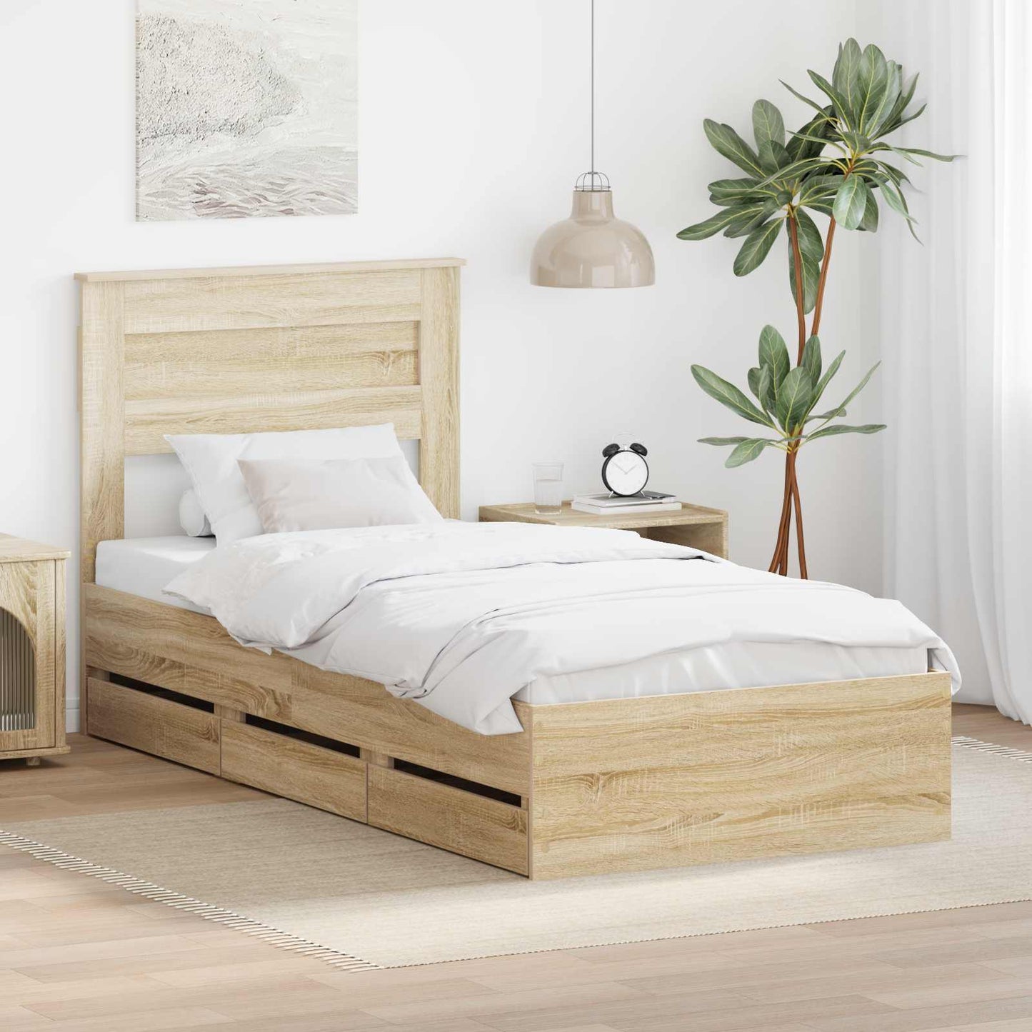 Bed Frame with Drawer Sonoma Oak 75 x 190 cm Engineer Wood