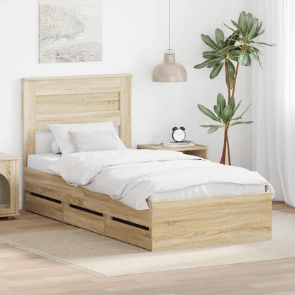 Bed Frame with Drawer Sonoma Oak 75 x 190 cm Engineer Wood