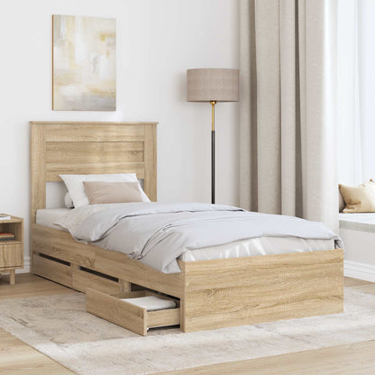 Bed Frame with Drawer Sonoma Oak 75 x 190 cm Engineer Wood