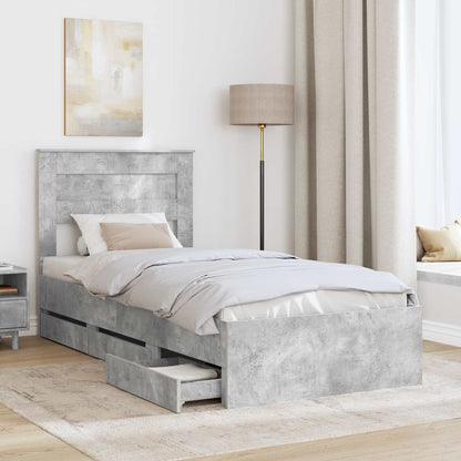 Bed Frame with Drawer Concrete Grey 75 x 190 cm Engineer Wood