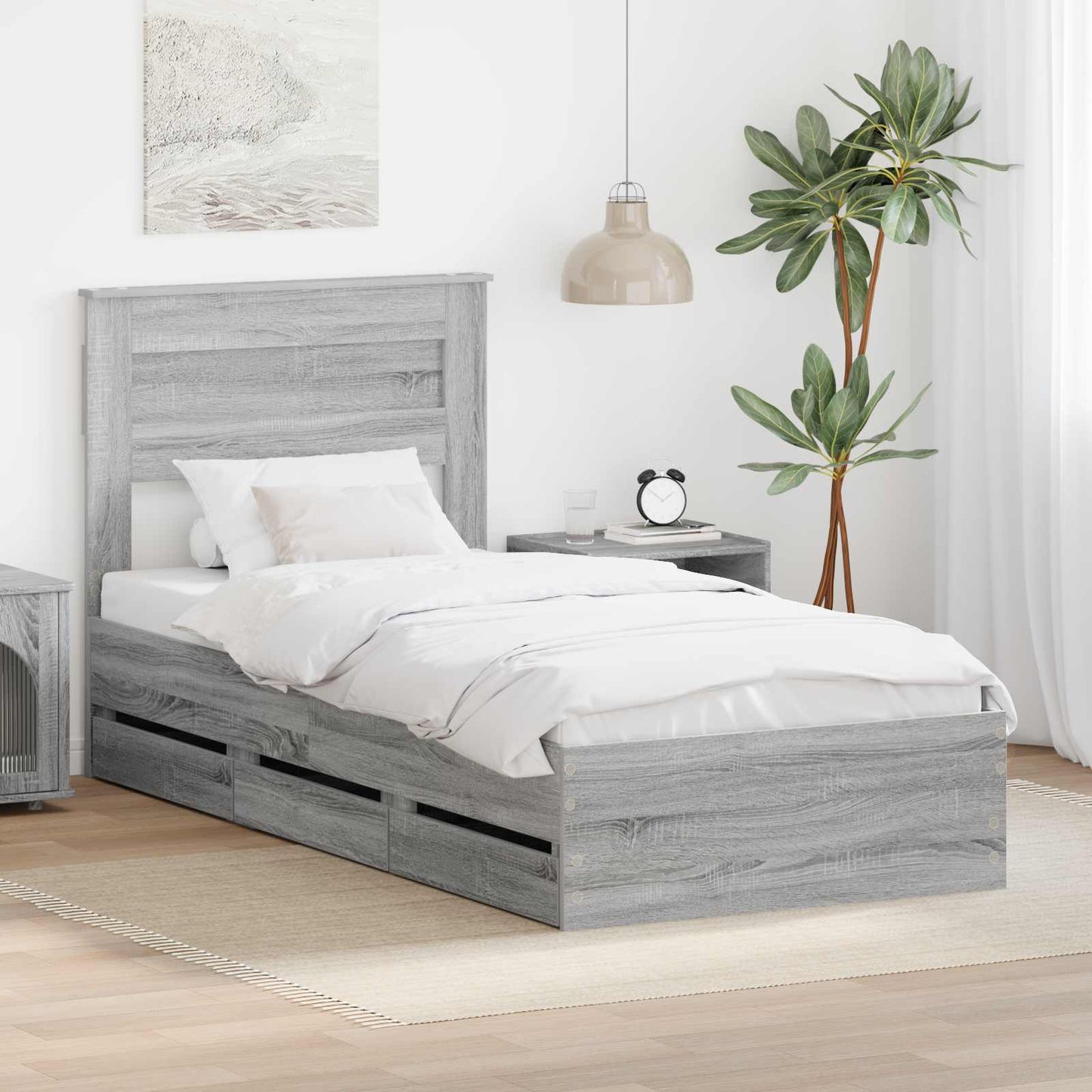 Bed Frame with Drawer Grey Sonoma 75 x 190 cm Engineer Wood