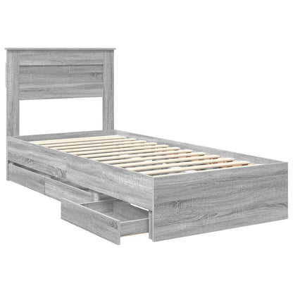Bed Frame with Drawer Grey Sonoma 75 x 190 cm Engineer Wood