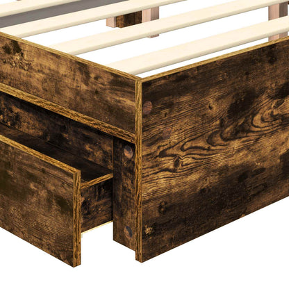 Storage Bed with Drawer Smoked Oak 160 x 200 cm Engineered Wood