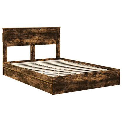 Storage Bed with Drawer Smoked Oak 160 x 200 cm Engineered Wood