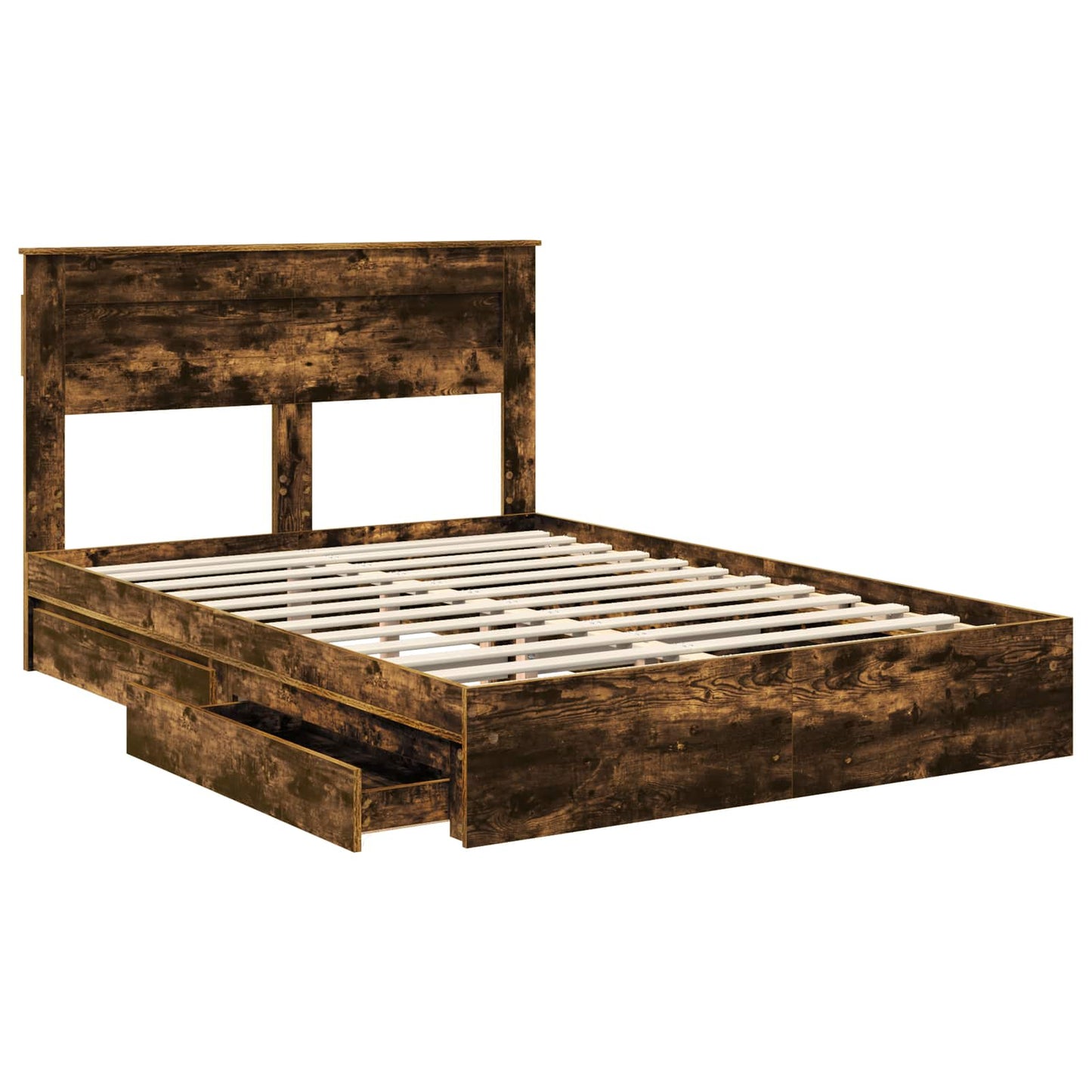 Storage Bed with Drawer Smoked Oak 160 x 200 cm Engineered Wood