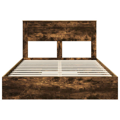 Storage Bed with Drawer Smoked Oak 160 x 200 cm Engineered Wood