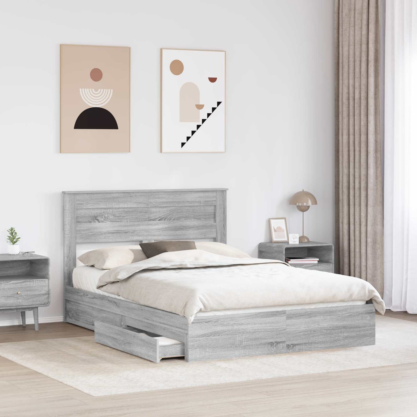 Storage Bed Grey Sonoma 150 x 200 cm Engineered Wood
