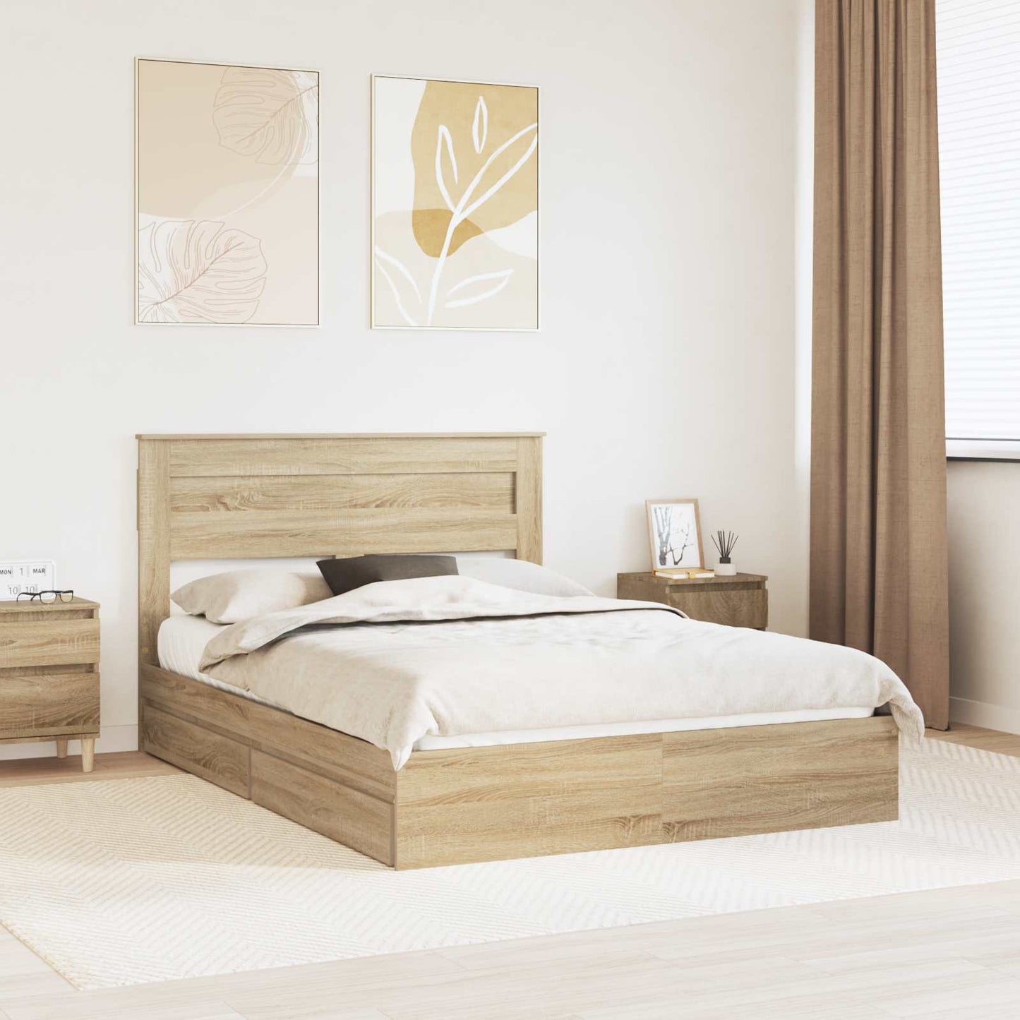 Storage Bed with Drawer Sonoma Oak 140 x 190 cm Engineered Wood
