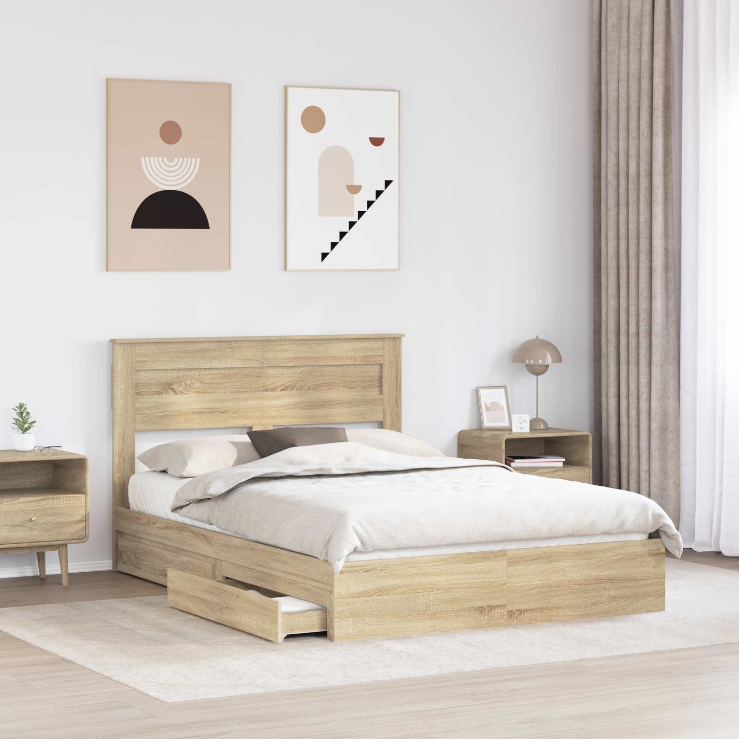 Storage Bed with Drawer Sonoma Oak 140 x 190 cm Engineered Wood