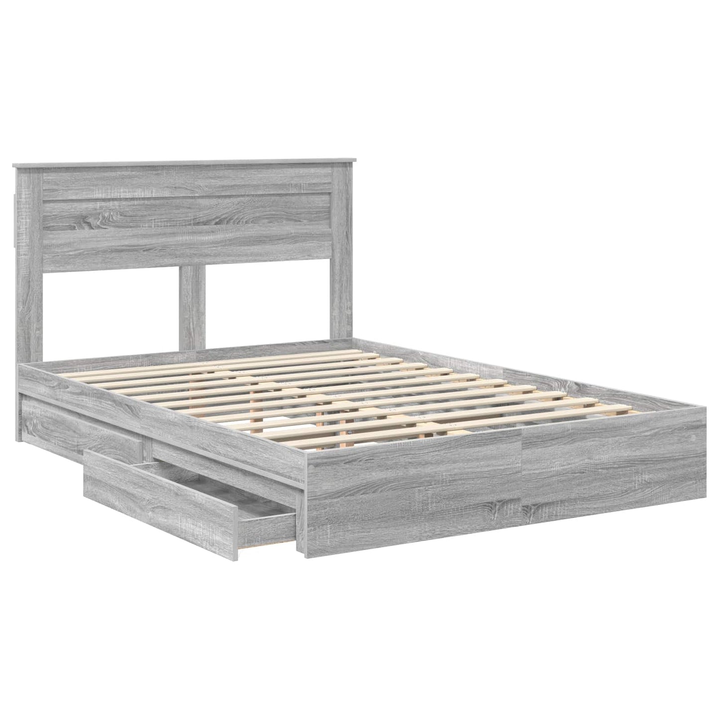 Storage Bed Grey Sonoma 140 x 200 cm Engineered Wood