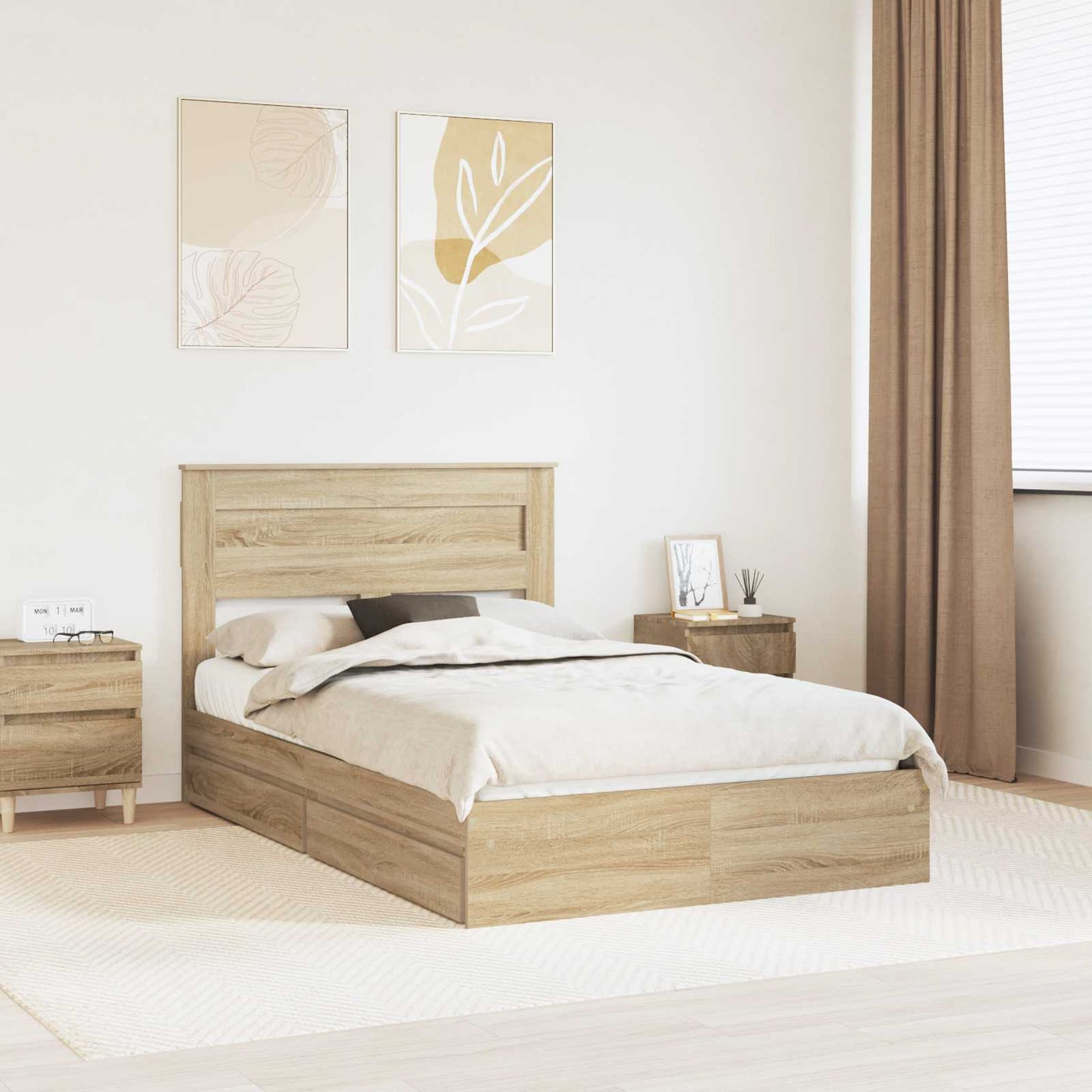 Storage Bed with Drawer Sonoma Oak 135 x 190 cm Engineered Wood