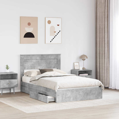 Storage Bed Concrete Grey 135 x 190 cm Engineered Wood