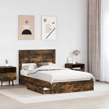 Storage Bed with Drawer Smoked Oak 135 x 190 cm Engineered Wood