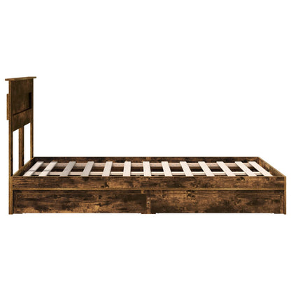 Storage Bed with Drawer Smoked Oak 135 x 190 cm Engineered Wood