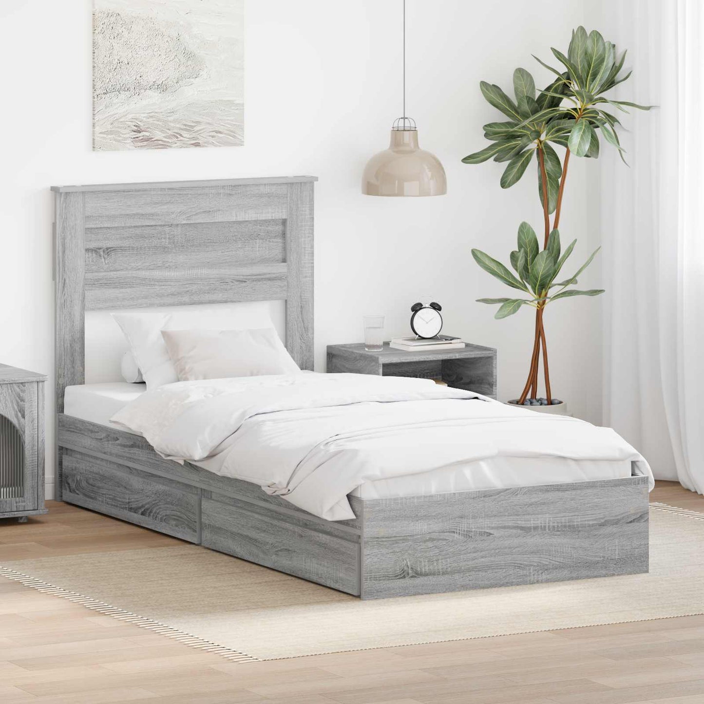 Storage Bed Grey Sonoma 100 x 200 cm Engineered Wood