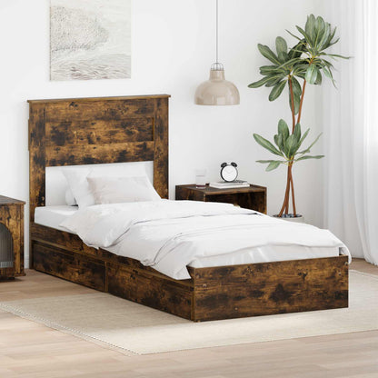 Storage Bed with Drawer Smoked Oak 90 x 190 cm Engineered Wood