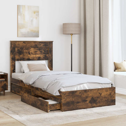Storage Bed with Drawer Smoked Oak 90 x 190 cm Engineered Wood