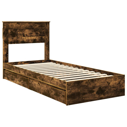 Storage Bed with Drawer Smoked Oak 90 x 190 cm Engineered Wood