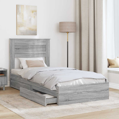 Storage Bed with Drawer Grey Sonoma 90 x 200 cm Engineered Wood