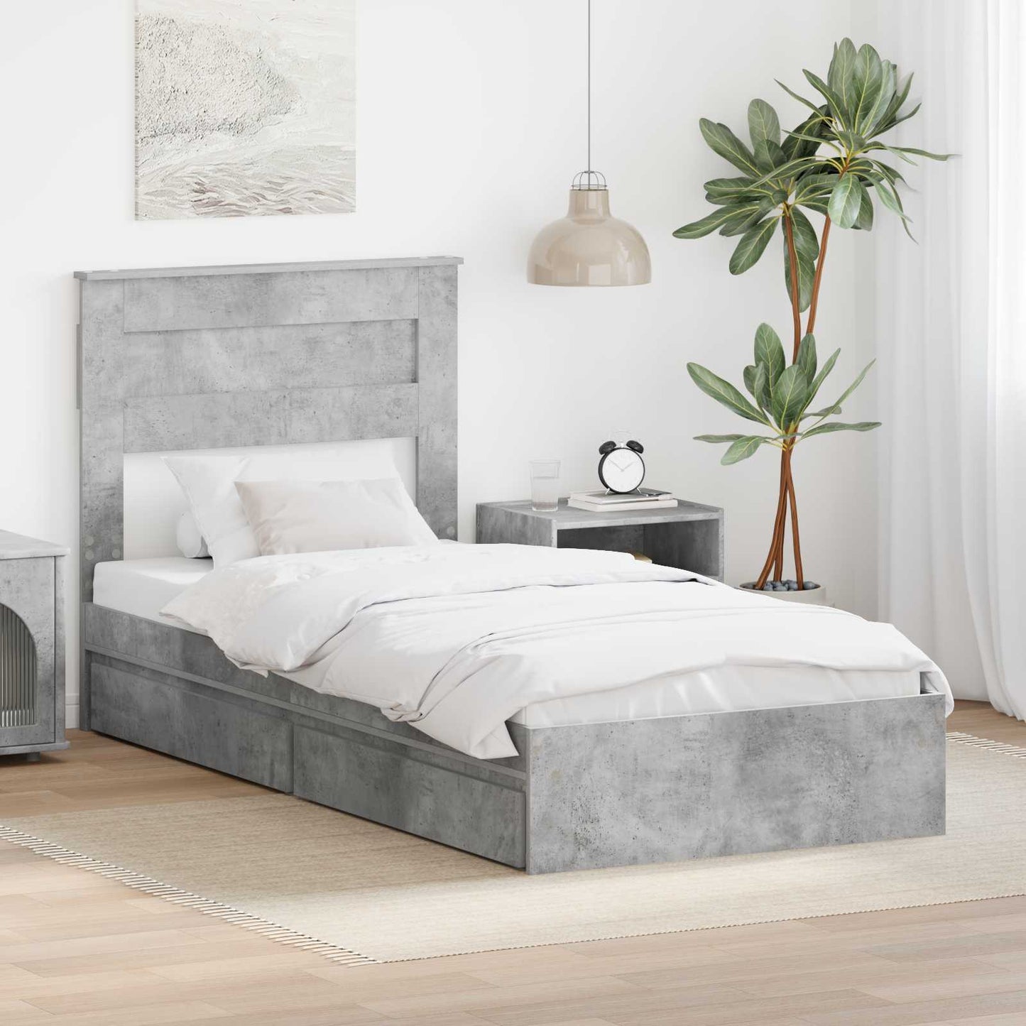 Storage Bed Concrete Grey 75 x 190 cm Engineered Wood