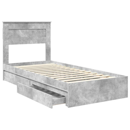 Storage Bed Concrete Grey 75 x 190 cm Engineered Wood