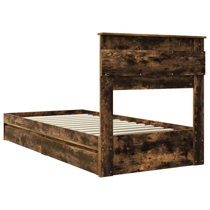 Storage Bed with Drawer Smoked Oak 75 x 190 cm Engineered Wood