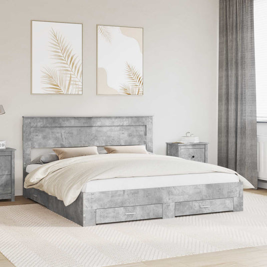 Bed Frame Concrete Grey 200 x 200 cm Engineered Wood