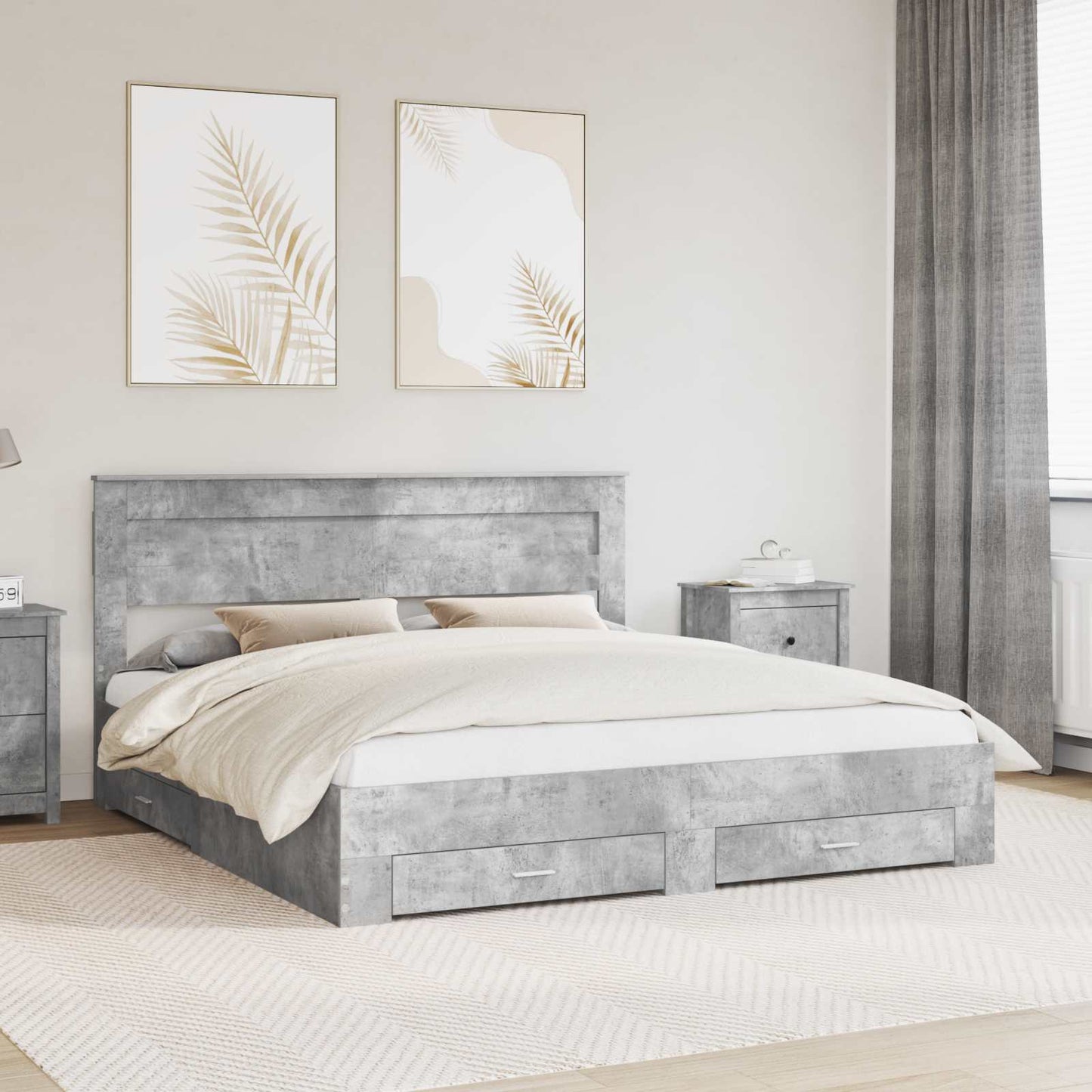 Bed Frame Concrete Grey 200 x 200 cm Engineered Wood