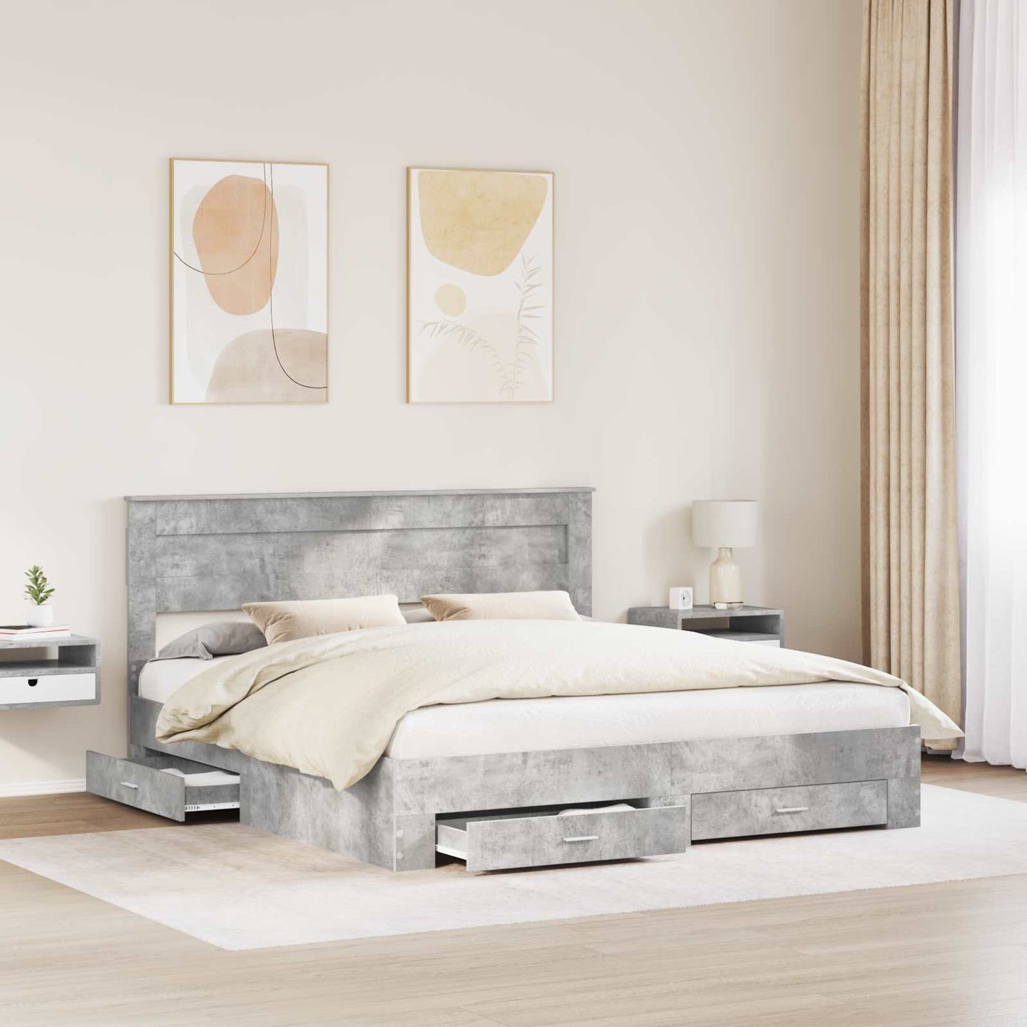 Bed Frame Concrete Grey 200 x 200 cm Engineered Wood