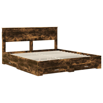 Bed Frame with Drawer Smoked Oak 200 x 200 cm Engineered Wood