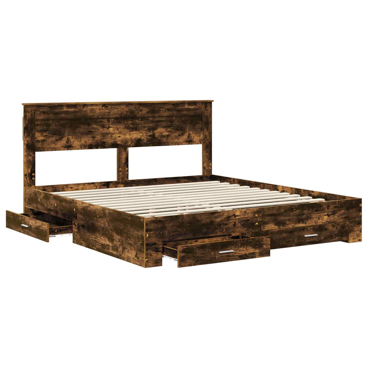 Bed Frame with Drawer Smoked Oak 200 x 200 cm Engineered Wood