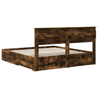 Bed Frame with Drawer Smoked Oak 200 x 200 cm Engineered Wood