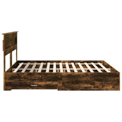 Bed Frame with Drawer Smoked Oak 200 x 200 cm Engineered Wood
