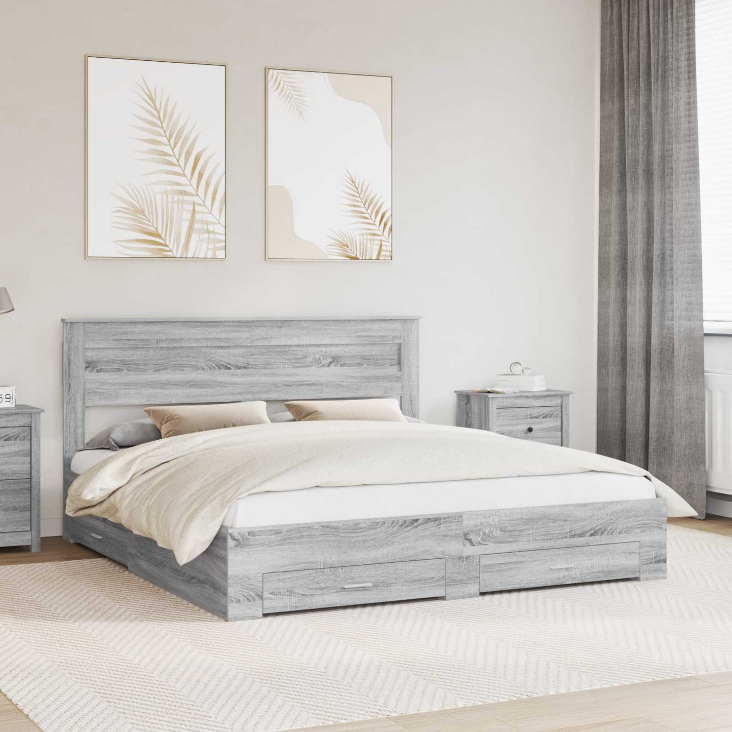Bed Frame with Drawer Grey Sonoma 200 x 200 cm Engineered Wood