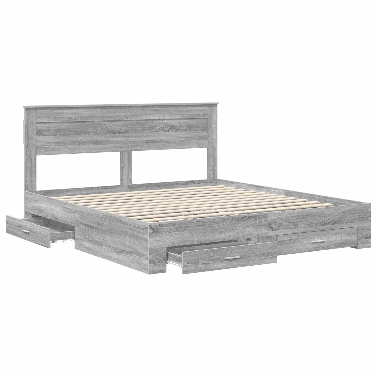 Bed Frame with Drawer Grey Sonoma 200 x 200 cm Engineered Wood