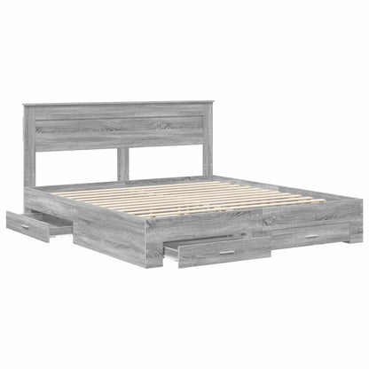 Bed Frame with Drawer Grey Sonoma 200 x 200 cm Engineered Wood
