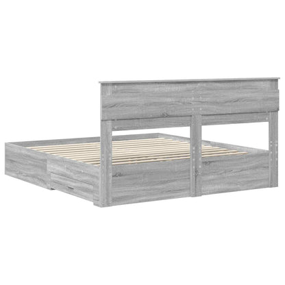Bed Frame with Drawer Grey Sonoma 200 x 200 cm Engineered Wood