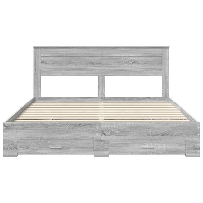 Bed Frame with Drawer Grey Sonoma 200 x 200 cm Engineered Wood