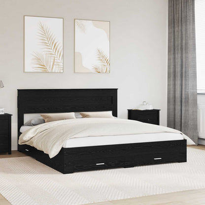 Bed Frame with Headboard Black Oak 180 x 200 cm Engineered Wood