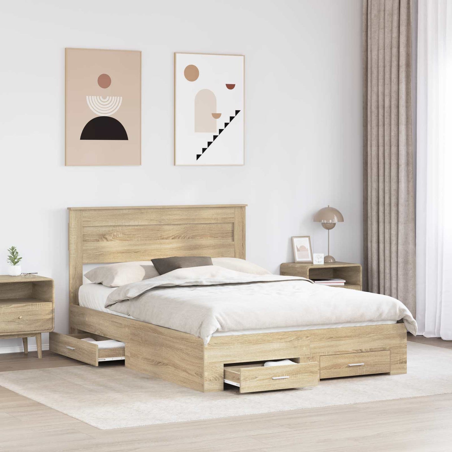 Bed Frame with Drawer with Headboard Manual Engineered Wood