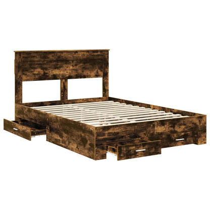 Bed Frame with Drawer Smoked Oak 150 x 200 cm Engineered Wood