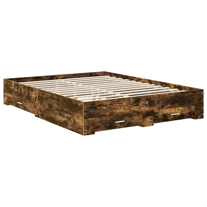 Bed Frame with Drawer Smoked Oak 150 x 200 cm Engineered Wood