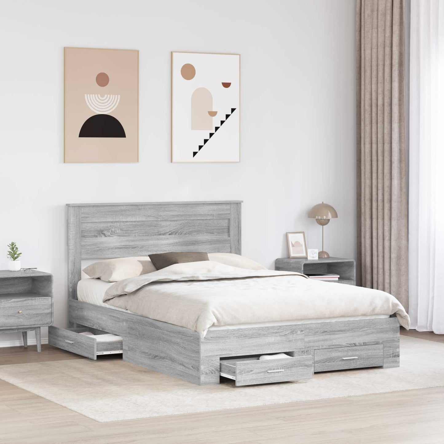 Bed Frame with Drawer Grey Sonoma 150 x 200 cm Engineered Wood