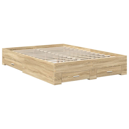 Bed Frame with Drawer Sonoma Oak 140 x 190 cm Engineered Wood