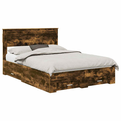 Bed Frame with Drawer Smoked Oak 140 x 190 cm Engineered Wood